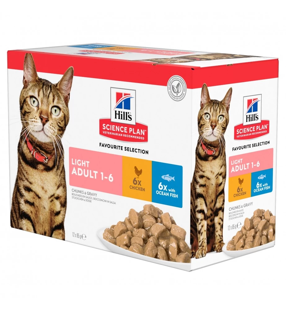Hill's Science Plan Adult Light Multipack Kip En Zeevis - 4 X 12 X 85 Gram 3 Hill's Science Plan Adult Light Multipack Kip En Zeevis - 4 X 12 X 85 Gram
